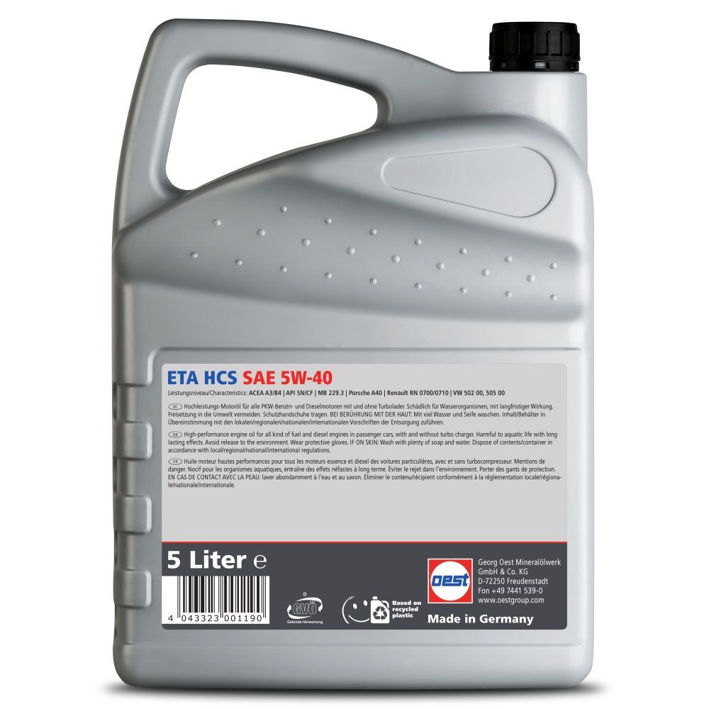 OEST Hochleistungs-Motoröl ETA HCS SAE 5W-40 – 5 Liter – Bild 2