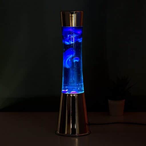 Lavalamp silber mit blauer Flüssigkeit und navyfarbener Lava – Bild 2